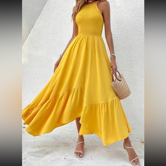 Boho ruffle hem cami maxi dress